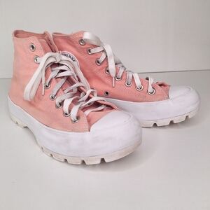 Converse High-Top Platform Sneakers in Pink and White